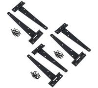 AB Tools 8In / 204mm Heavy Duty T Tee Hinges For Shed + Garden Gates Black Finish 6Pc