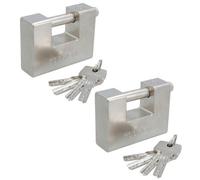 AB Tools 95mm Heavy Duty Padlock Lock For Steel Shutters Warehouse Containers 5 Keys 2Pk