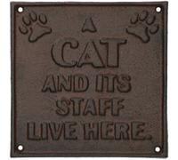 AB Tools A Cat And Staff Live Here Cast Iron Sign Plaque Garden Garage Wall House Home