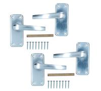 AB Tools Aluminium Lever Lock Door Handle Handles 100mm X 40mm Spindle + Fixings 2Pk