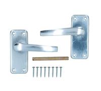 AB Tools Aluminium Lever Lock Door Handle Handles 100mm x 40mm with Spindle + Fixings