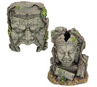 AB Tools Aquatic Aquarium Ancient Tunnel & Stone Head Ruin Fish Tank Ornament Bundle