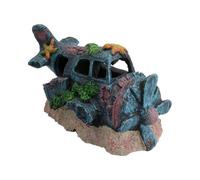 AB Tools Aquatic Aquarium Deco Led Crashed Airlplane Fish Tank Ornament 9X10X18Cm