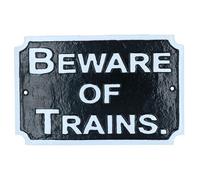 AB Tools Beware Train Cast Iron Railway Sign Plaque Door Wall House Fence Gate Garden