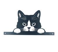 AB Tools Black Metal Peeking Cat Silhouette With Fixing Plate Garden Ornament Gift