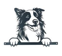 AB Tools Black Metal Peeking Collie Silhouette with Fixing Plate Garden Ornament Gift