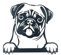 AB Tools Black Metal Peeking Pug Silhouette with Fixing Plate Garden Ornament Gift