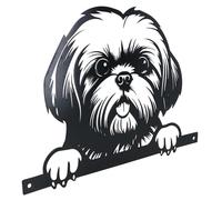 AB Tools Black Metal Peeking Shih Tzu Silhouette with Fixing Plate Garden Ornament Gift