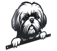 AB Tools Black Metal Peeking Shih Tzu Silhouette With Fixing Plate Garden Ornament Gift