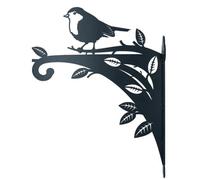 AB Tools Black Metal Robin On A Branch Hanging Basket Feeder Bracket Garden Home