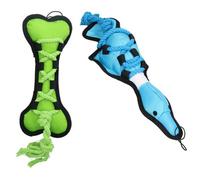 AB Tools Blue Cross Tug Rope Duck & Green Cross Tug Bone Dog Play Toy With Squeak