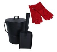 AB Tools Coal Bucket With Lid, 5" Shovel & Gloves Metal Ash Tidy Bin Coal Fire Log Burner