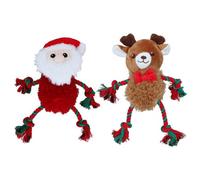 AB Tools Dog Christmas Gift Fluffy Ropee Reindeer & Santa Squeaky Plush Ropetoy Bundle