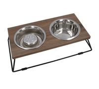 AB Tools Dog Pet Puppy Slow Feeder Wooden Double Diner Raised Food Water Bowl