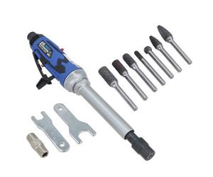 AB Tools Extended Air Die Grinder 1/4In Collet 20000 Rpm 5In Shaft + 7 Short Rotary Burrs