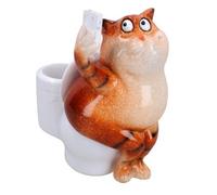 AB Tools Fat Cat Selfie Picture On Toilet Pen Holder Ornament Statue Garden House Resin