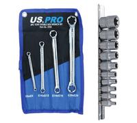 AB Tools Female Torx Star E Sockets E4 - E18 10Pc Set + 4Pc Torx Spanners E6 - E24