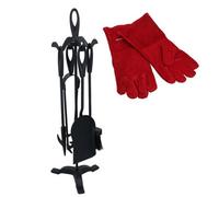 AB Tools Fire Fireside Fireplace Log Burner Companion Set 5Pc & Heat Resistant Gloves