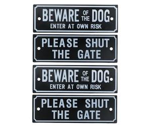 AB Tools Four Garden Gate Signs - 'Beware of Dog' & 'Shut the Gate' Dog Warning Sign