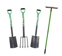 AB Tools Garden Border Fork Spade Rake And Digging Spade Carbon Steel Blades 4Pc Kit