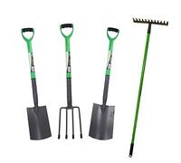 AB Tools Garden Border Fork Spade Rake + Digging Spade Carbon Steel Blades 4pc Kit