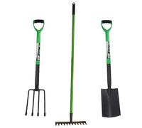 AB Tools Garden Border Fork Spade Rake Soil Gardeners Carbon Steel PVC Handles Strong