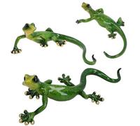 AB Tools Green Speckled Gecko Lizard Resin Wall Shed Sculpture Statue House Full Set