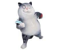 AB Tools Grey Fat Cat Running Jogging Ornament Statue Garden House Decor Resin Home