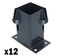 AB Tools Grey Flush Fit Fence Post Bolt Down Shoe Holder Support 75mm X 75mm 12Pk