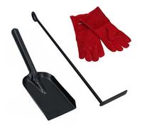 AB Tools L Ash Rake Scraper, Shovel & Gloves Wood Burner Fire Coal Steel Metal Black