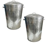 AB Tools Large Metal Galvanised Bin With Lid + Handles Waste And Animal Feed Storage 2Pc