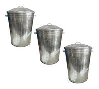 AB Tools Large Metal Galvanised Bin With Lid + Handles Waste And Animal Feed Storage 3Pc