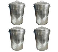 AB Tools Large Metal Galvanised Bin With Lid + Handles Waste And Animal Feed Storage 4Pc