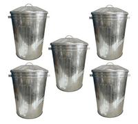 AB Tools Large Metal Galvanised Bin With Lid + Handles Waste And Animal Feed Storage 5Pc
