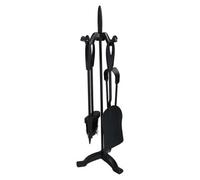 AB Tools Log Fire Fireside Fireplace Set Brush Poker Shovel Tongs Cast Iron Tools 5Pc
