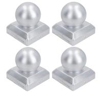 AB Tools Metal Fence Post Cap Round / Ball 100mm X 100mm Protector Cover Silver 4Pc