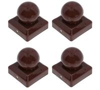 AB Tools Metal Fence Post Cap Round / Ball 75mm X 75mm Protector Cover Brown 4Pc