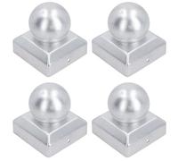 AB Tools Metal Fence Post Cap Round / Ball 75mm X 75mm Protector Cover Silver 4Pc