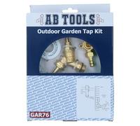 AB Tools Outdoor Tap Kit Brass Self Cut Tap Hose Pipe Garden Water Fittings Wall Mounted