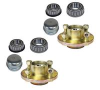 AB Tools Pair Of Trailer Cast Wheel Hub 100mm Pcd 1" Taper Bearing 4 Studs Nuts + Cap