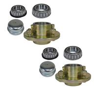 AB Tools Pair Of Trailer Cast Wheel Hub 4" Pcd 1" Taper Bearing 4 Stud With Nuts And Cap