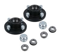 AB Tools Pair Of Trailer Cast Wheel Hub 4in (101.6mm) PCD with 1in Taper Bearings 4 Stud With Nuts And Cap