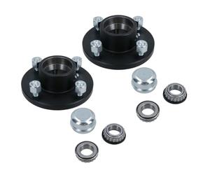 AB Tools Pair Of Trailer Cast Wheel Hub 4in (101.6mm) PCD with 1in Taper Bearings 4 Stud With Nuts And Cap