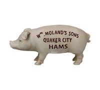 AB Tools Quaker City Ham Pig Hog Porky White Money Bank Box Cast Iron Coin Change Jar