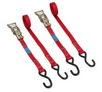 AB Tools Red Ratchet Strap Tie Down Trailer 4M Hook Cargo Strap 325Kg Lashing X 2 (Pair)
