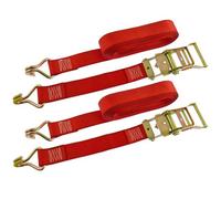 AB Tools Red Ratchet Strap Tie Down Trailer 5M Hook Cargo Strap 750Kg Lashing X 2 (Pair)
