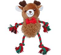 AB TOOLS Small Dog Fluffy Ropee Reindeer Squeaky Plush Rope Play Toy