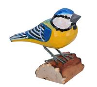 AB Tools Small Metal British Bird Hand Carved Wooden Blue Tit Home Garden Décor Gift
