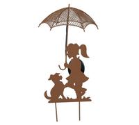 AB Tools Solar Powered Rustic Girl & Dog With Led Umbrella Garden Decoration Light