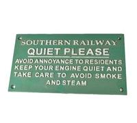 AB Tools Southern Railway Quiet Please Green Cast Iron Sign Plaque Wall Fence Gate Post